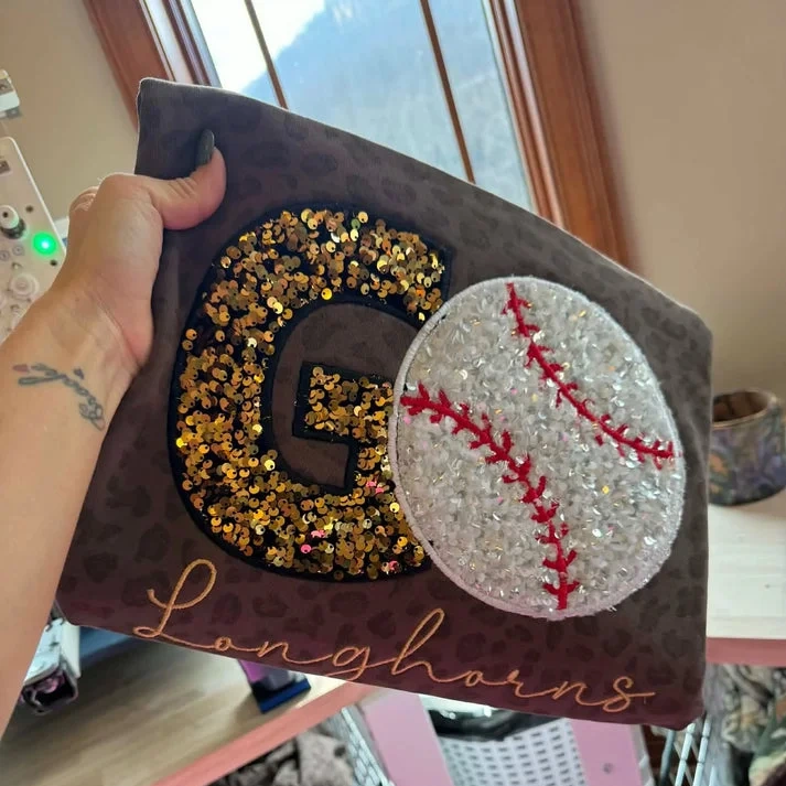 Custom Game Day Baseball Sweatshirt – Sequin Varsity Letter