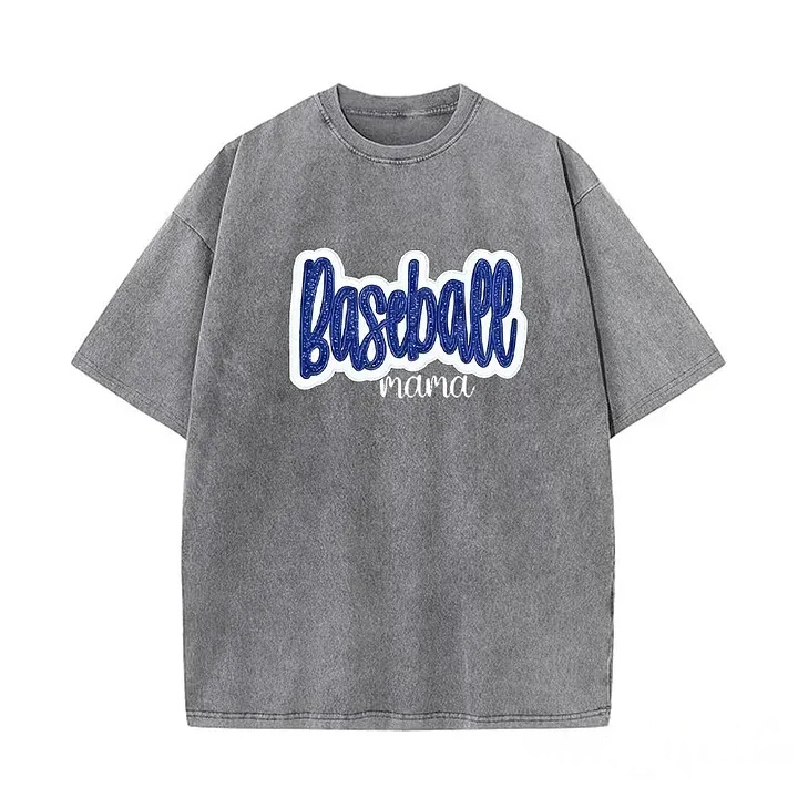 Personalized Custom Glitter Embroidered Baseball Mom Washed T-Shirt with Side Bow