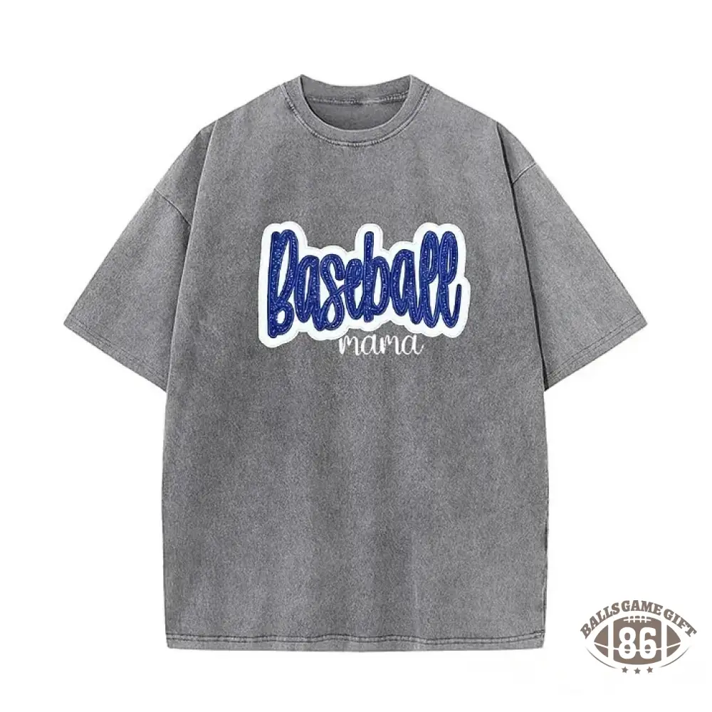 Personalized Custom Glitter Embroidered Baseball Mom Washed T-Shirt with Side Bow