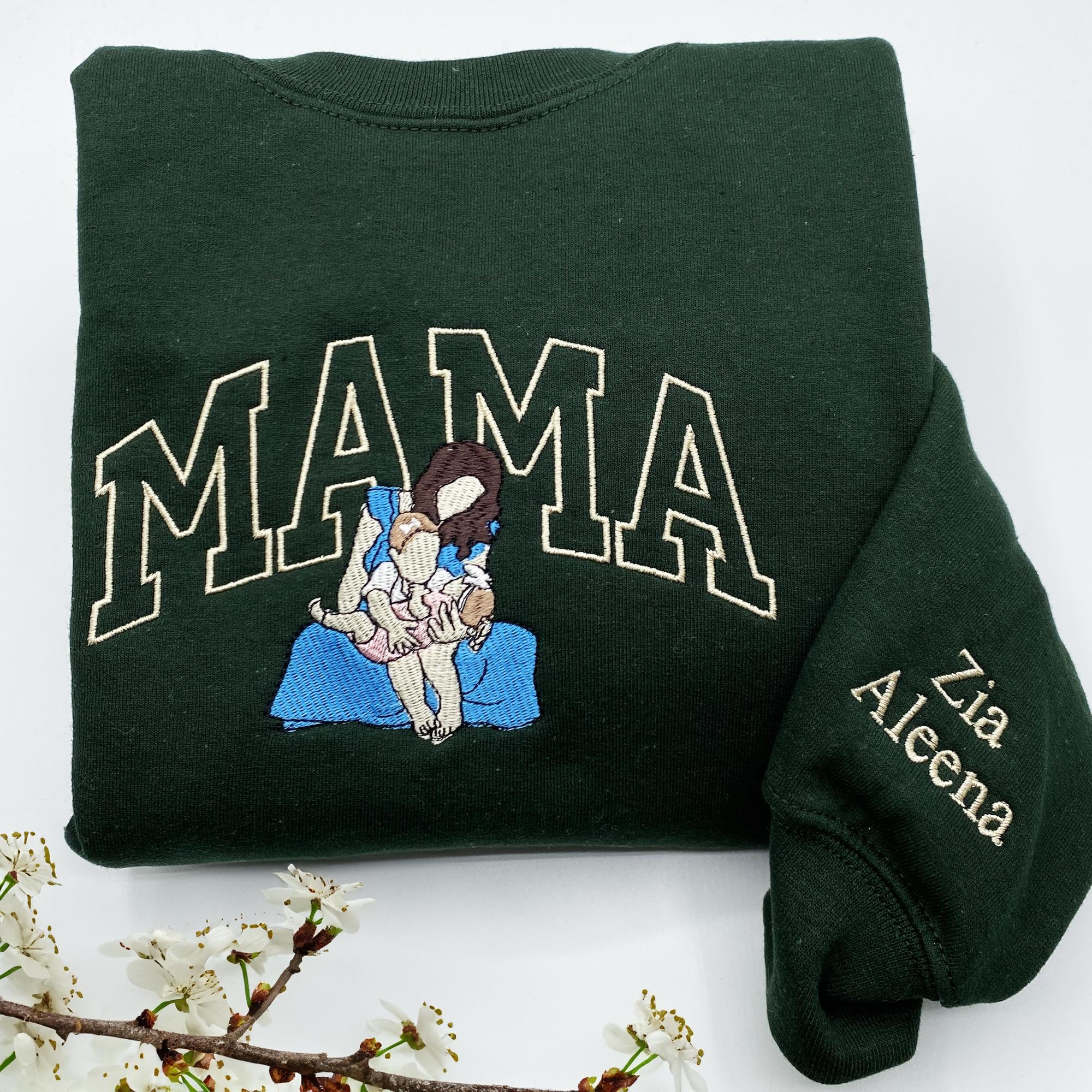 Custom Mama Sweatshirt, Embroidered Kids Portrait Crewneck, Unique Mother's Day Gift Keepsake Gift