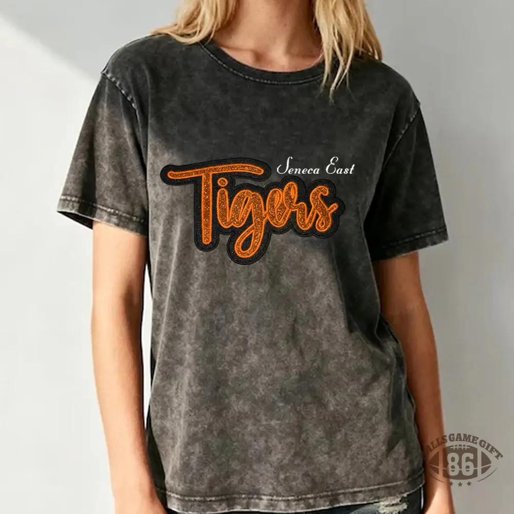Custom Glitter Team Mascot Embroidered Washed T-shirt For Game Day Gifts for Sports Fans
