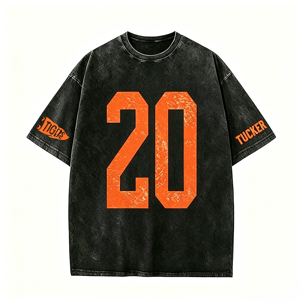 Custom Vintage Varsity Number or Letter Sport Team Washed T-Shirt