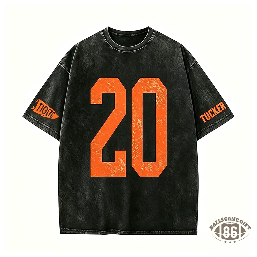 Custom Vintage Varsity Number or Letter Sport Team Washed T-Shirt