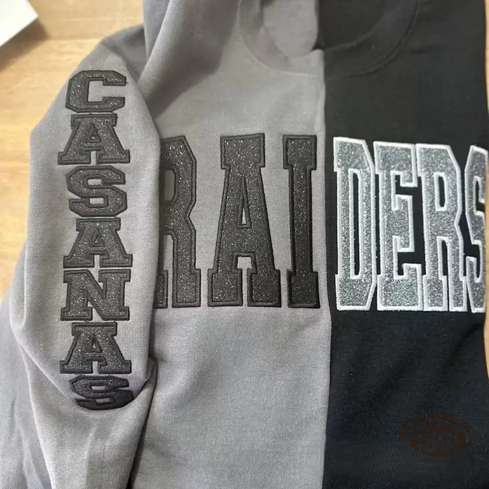 Custom Split Two-Tone Sweatshirt - Glitter Embroidered Sport Team Crewneck