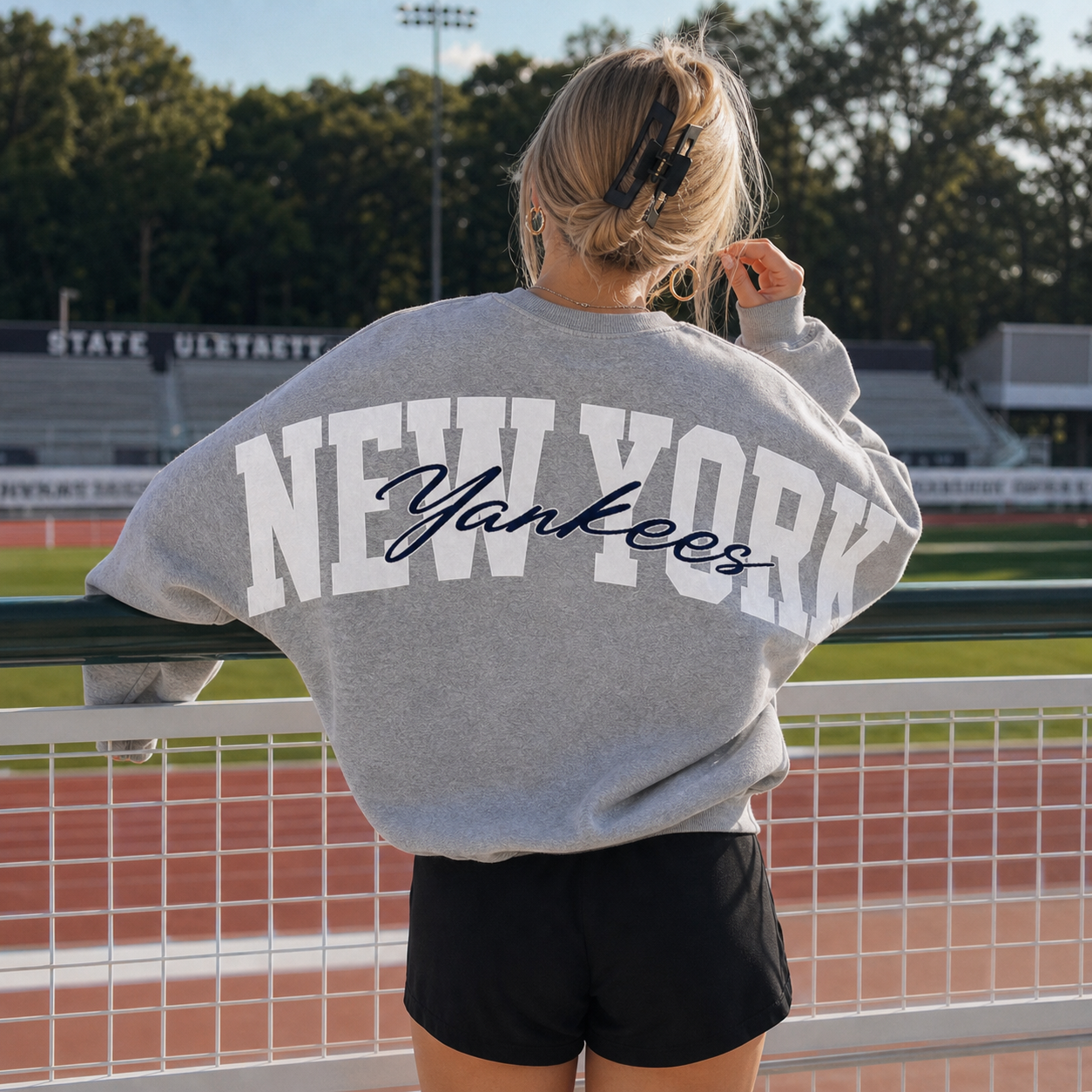 Vintage Arch State Name Heat Transfer Oversized Sweatshirt | Game Day Spirit Pullover
