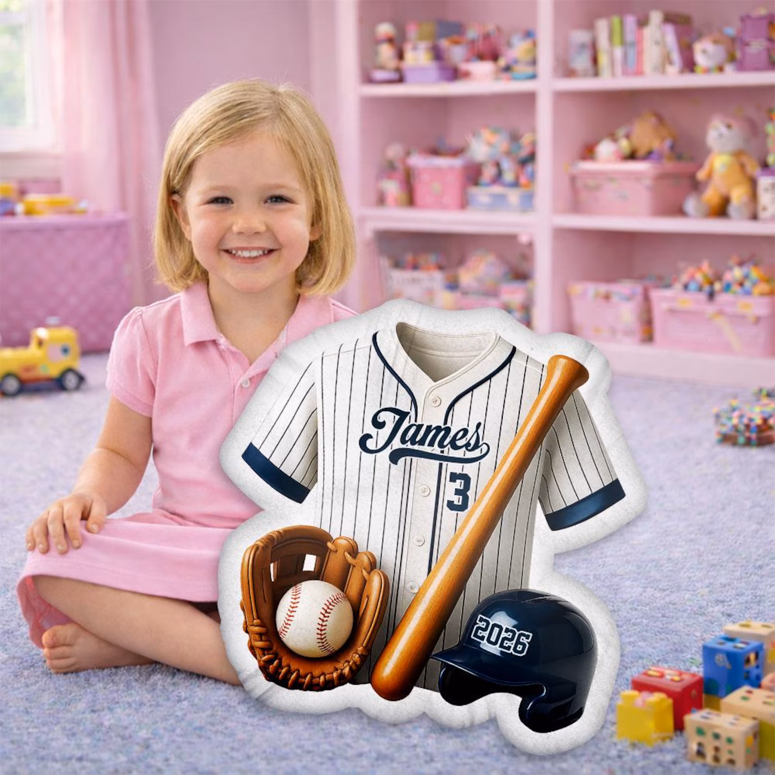 Custom Baseball Jersey Pillow – Personalized Name & Number Gift for Kids
