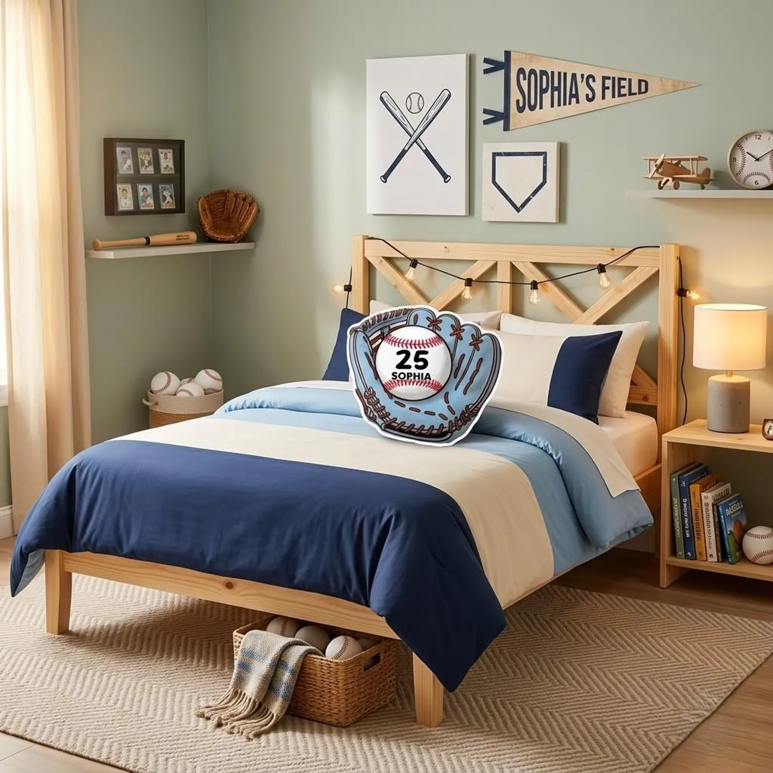 Personalized Baseball Glove Pillow Custom Name Number Softball Gift Kids Sports Cushion Athlete Room Decor