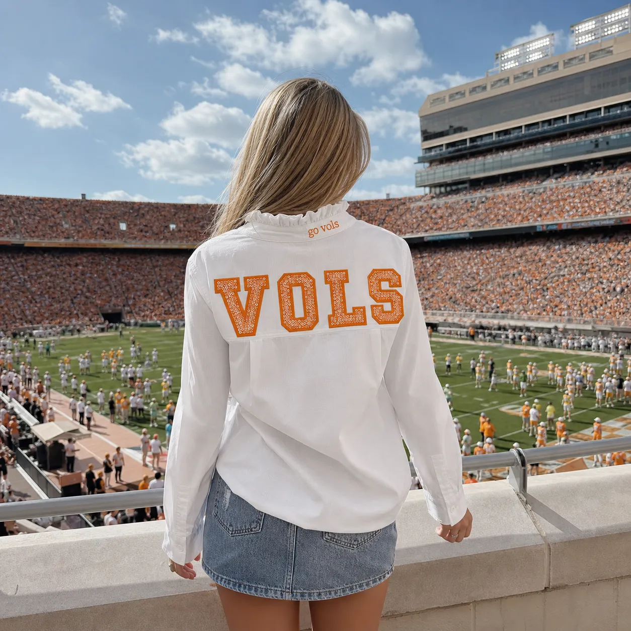 Custom Sequin Back Ruffle Collar Team Shirt with Personalized Text