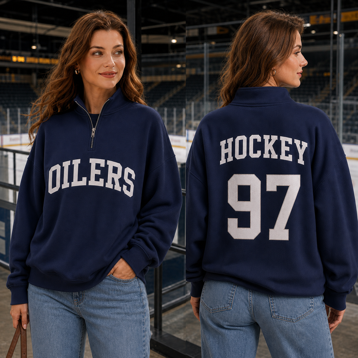 Vintage Hockey Team Quarter Zip Sweatshirt – Varsity Letter Game Day Pullover