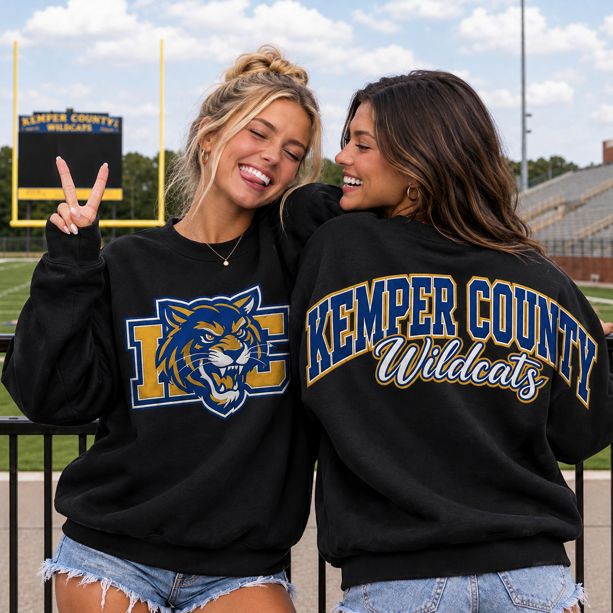 Vintage Kemper County Wildcats Sweatshirt, Double Sided Wildcats Spirit Crewneck, Football Game Day Shirt