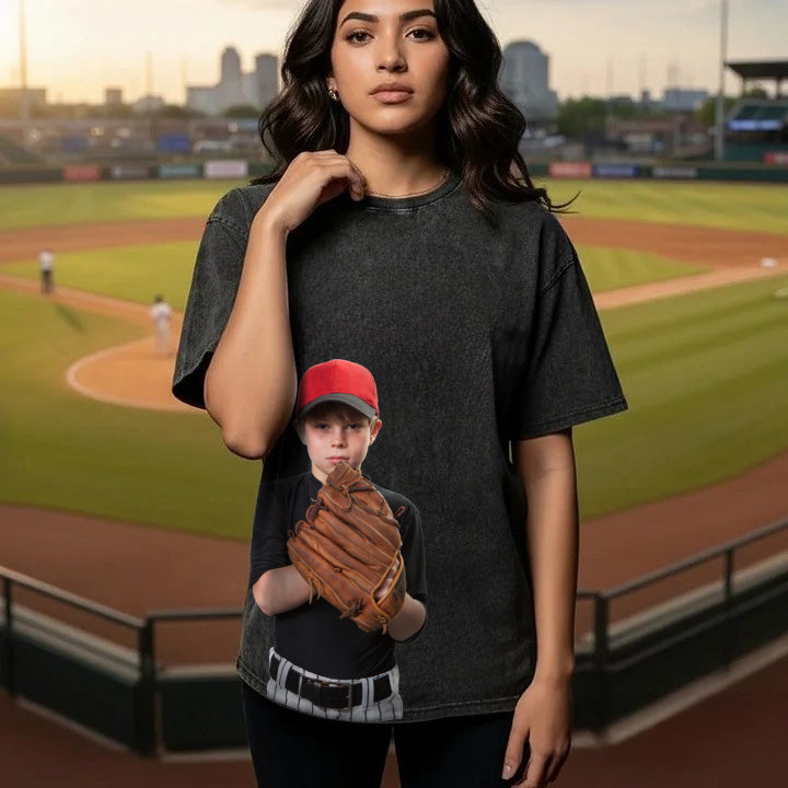 💖 Custom Vintage Washed Photo T-shirt – Personalized Portrait Tee, Soft Retro Style