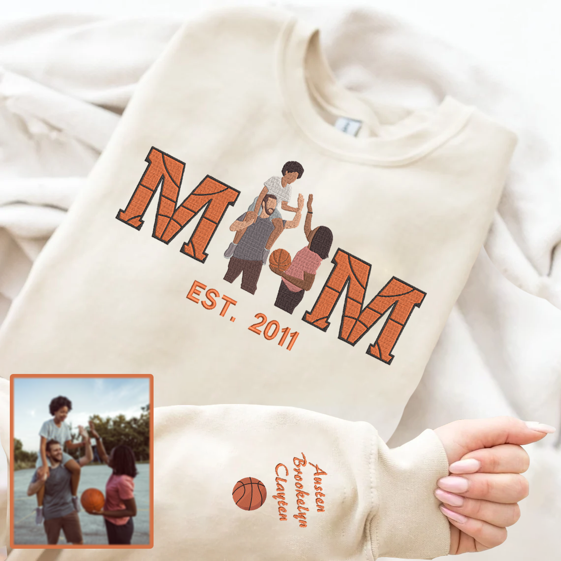  Embroidered Basketball Mom or Dad with Personalized Photo Basketball Mom Dad Sweatshirt
