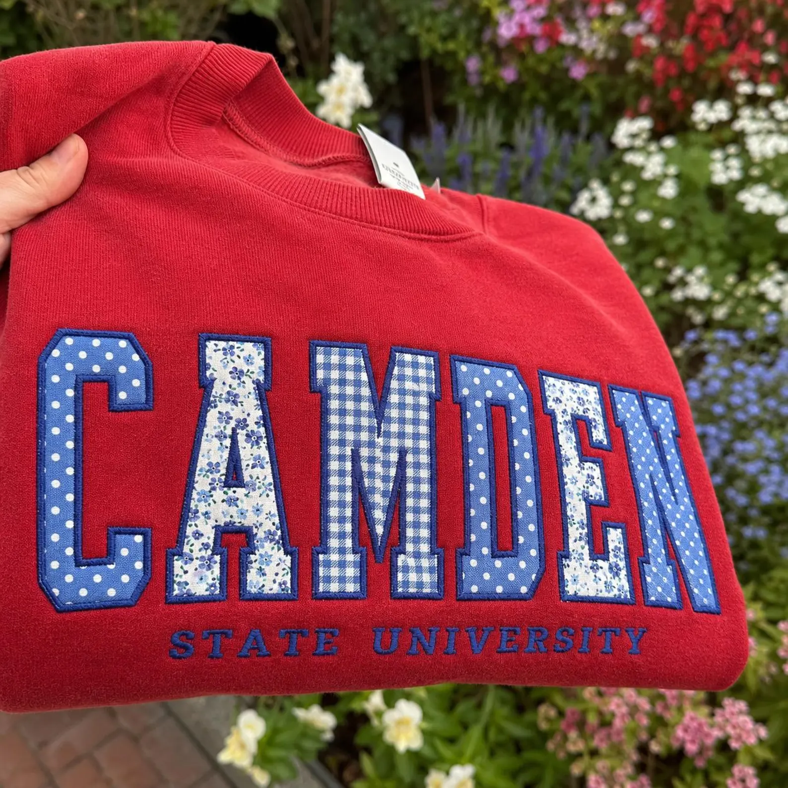 Custom Floral Plaid Name State University Crewneck Sweatshirt