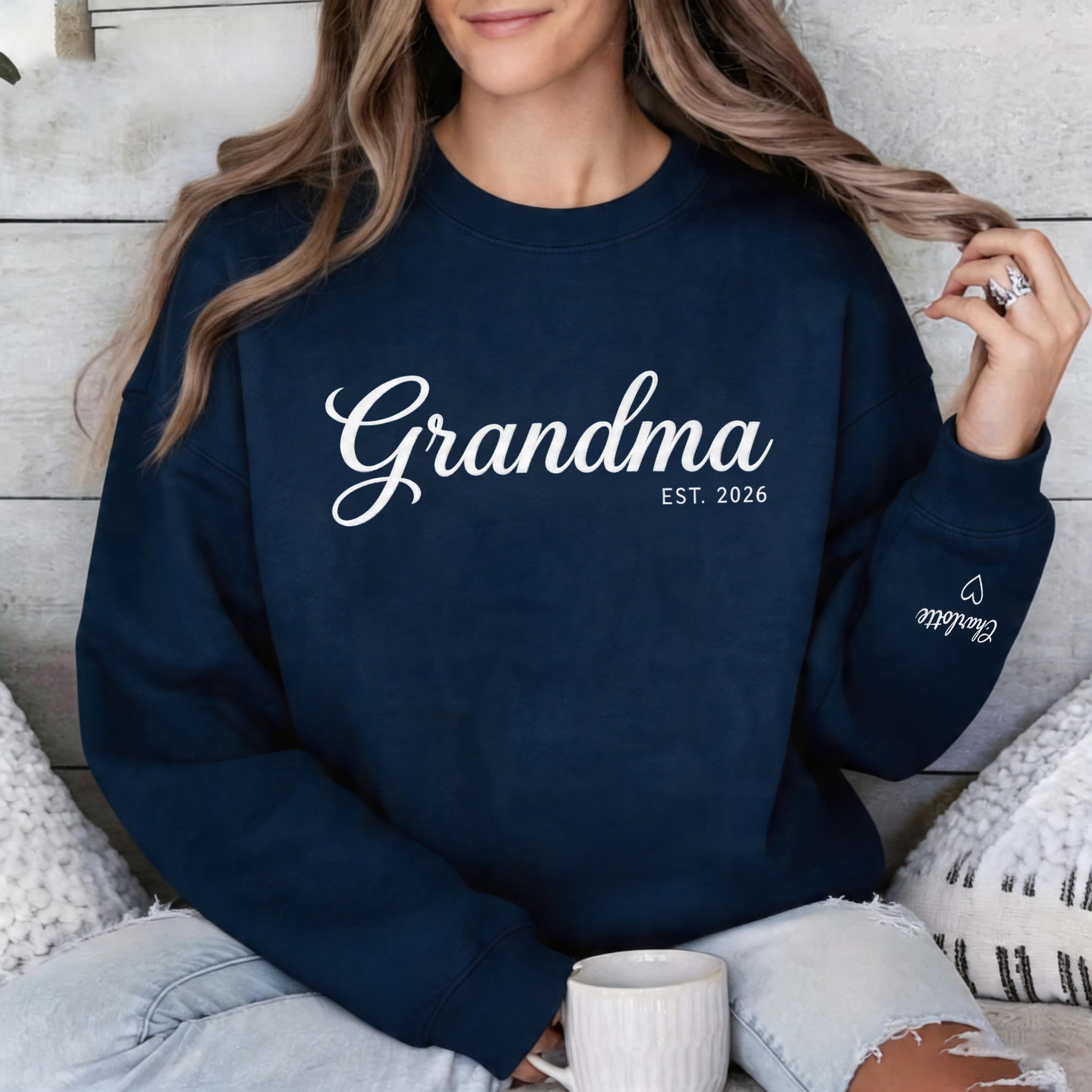 Embroidered Mama Grandma Sweatshirt Personalized Name On Sleeve Mothers Day Gift for Mom