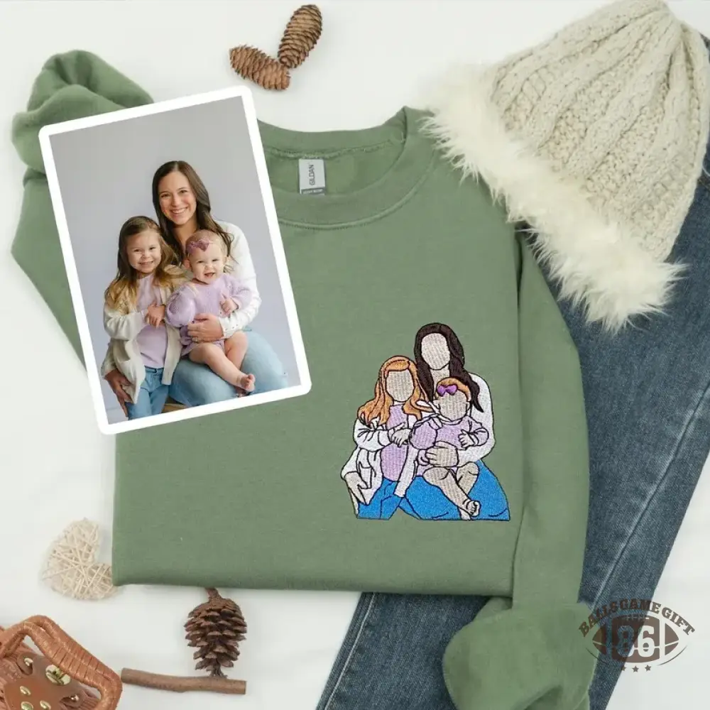 Custom Mama & Mom Portrait Embroidered Sweatshirt, Personalized Family Photo Crewneck, Mother's Day Gift