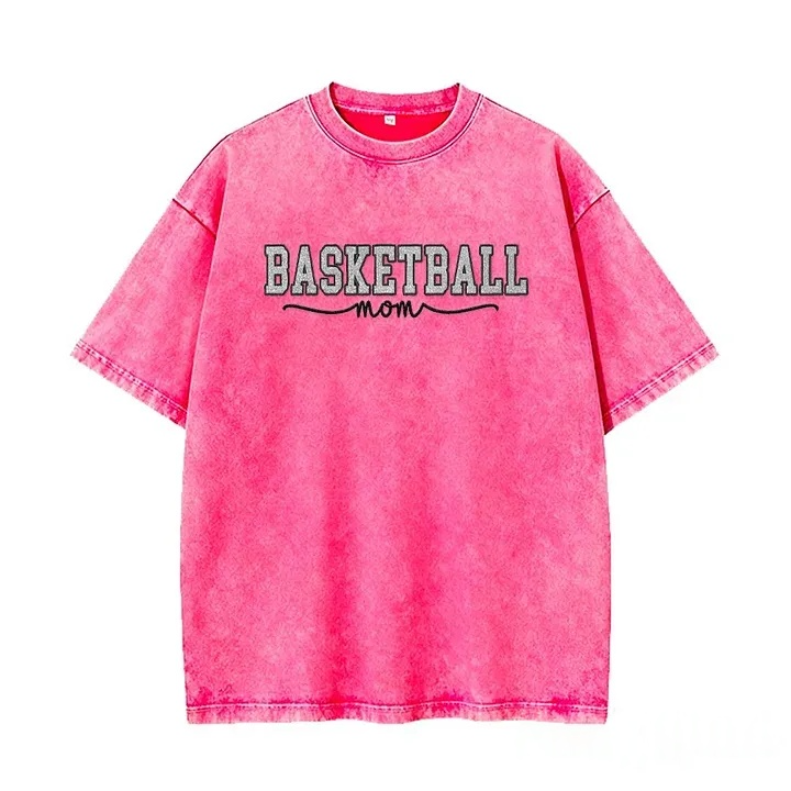Basketball Mom Side Bow Washed T-shirt with Glitter Embroidered Coquette shirt