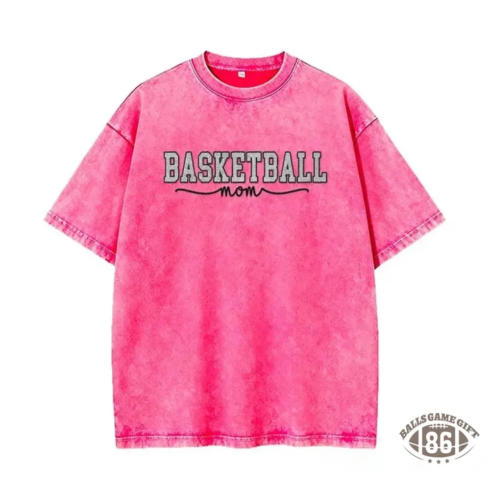 Basketball Mom Side Bow Washed T-shirt with Glitter Embroidered Coquette shirt