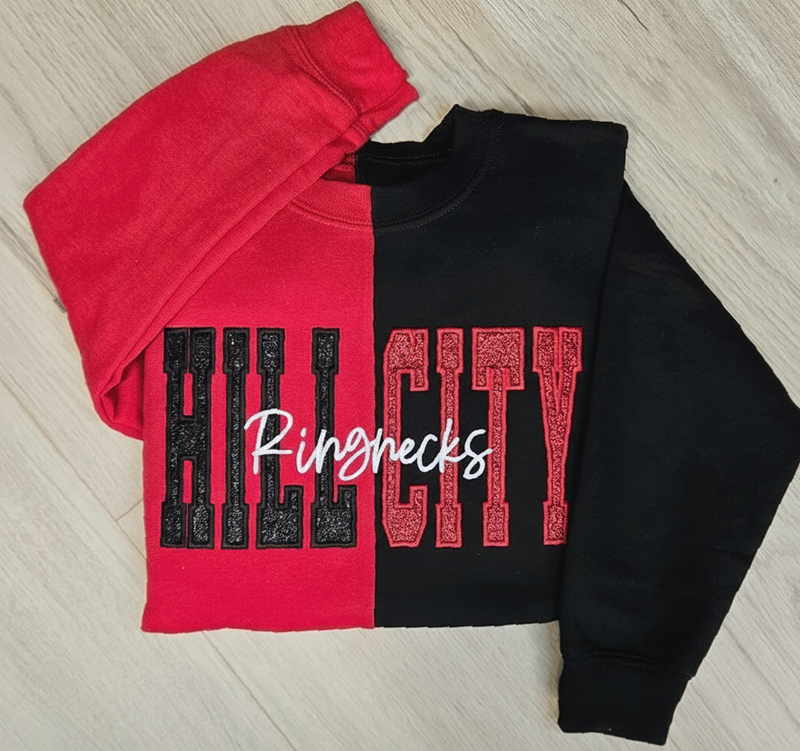 Custom Two Tone Glitter Mascot Sweatshirt School Team Split Fashion Embroidered Sweatshirt | Gifts for Sports Mom