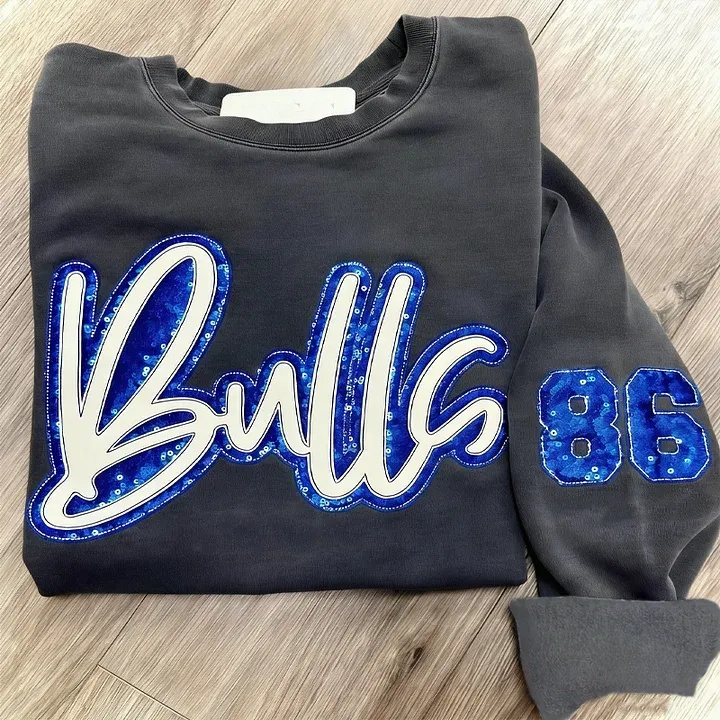 Personalized Sparkly Glitter Sequin Applique Embroidered Gameday Sweatshirt