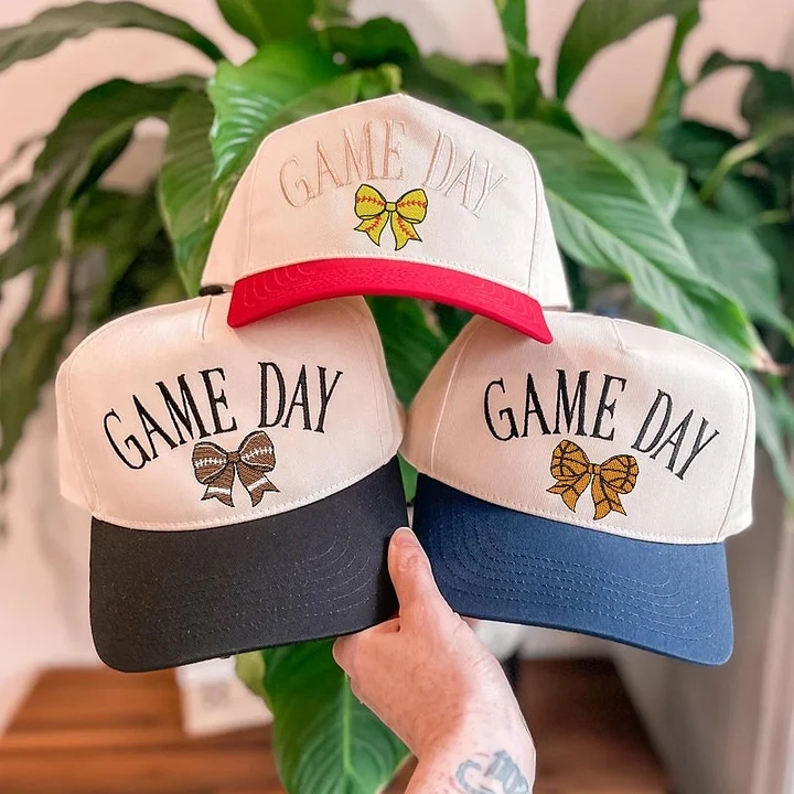 Game Day Sport Bow Embroidery Baseball Cap Sport Mom Gifts