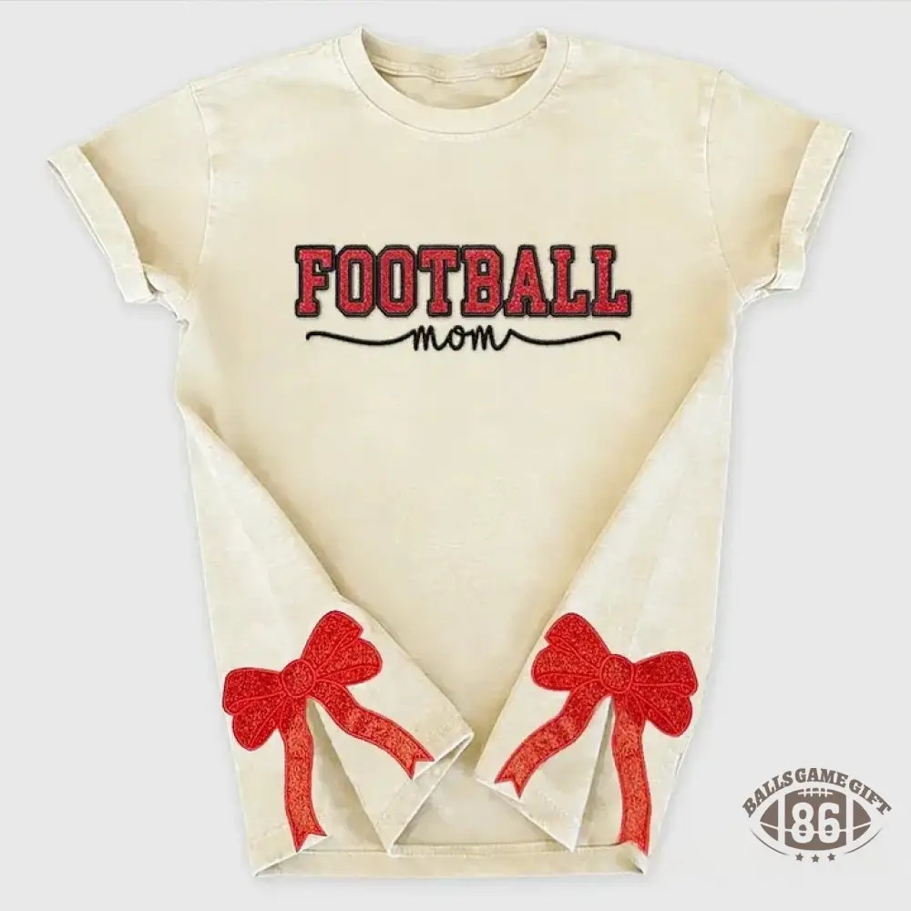 Glitter Embroidered Football Mom Proud Sport Mom Washed T-Shirt