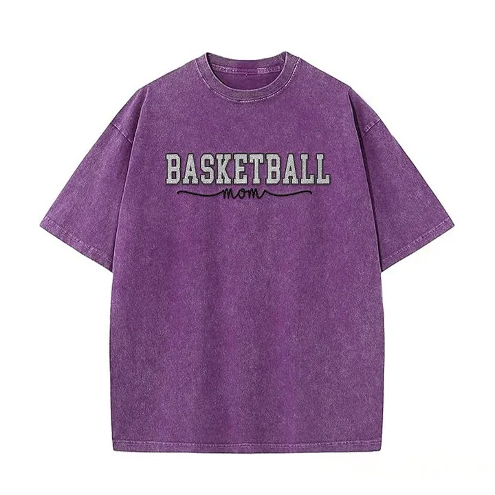 Basketball Mom Side Bow Washed T-shirt with Glitter Embroidered Coquette shirt