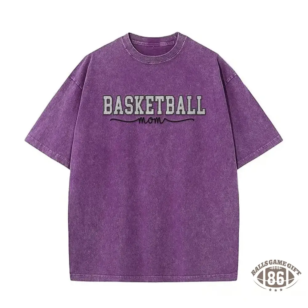 Basketball Mom Side Bow Washed T-shirt with Glitter Embroidered Coquette shirt