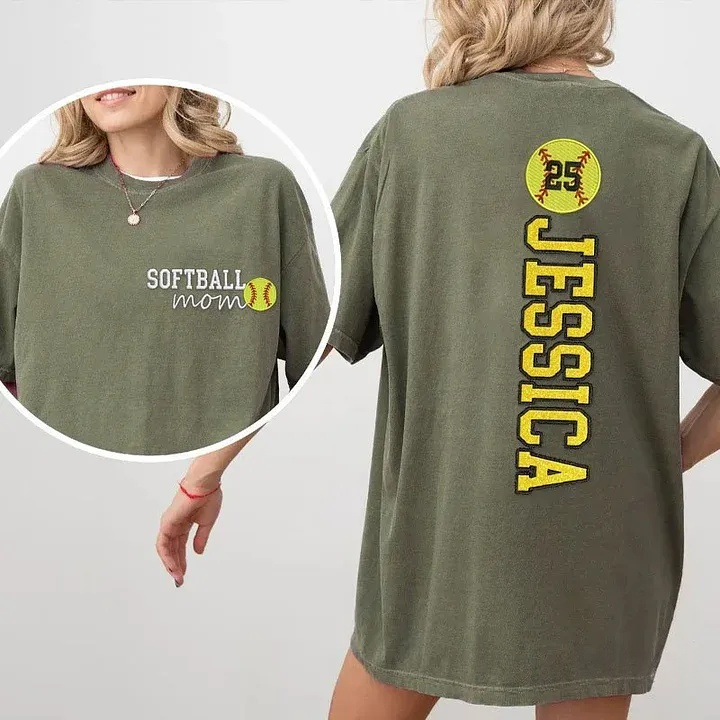 Softball Mom Washed T-Shirt Glitter Embroidery Name or Team Name Shirt