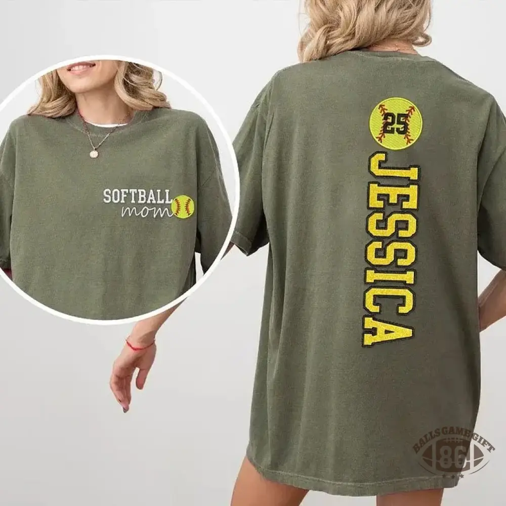 Softball Mom Washed T-Shirt Glitter Embroidery Name or Team Name Shirt