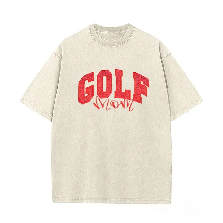 Personalized Custom Glitter Embroidered Golf Mom Washed T-Shirt