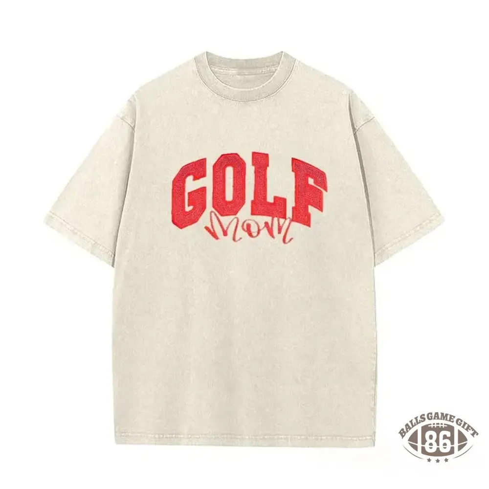 Personalized Custom Glitter Embroidered Golf Mom Washed T-Shirt