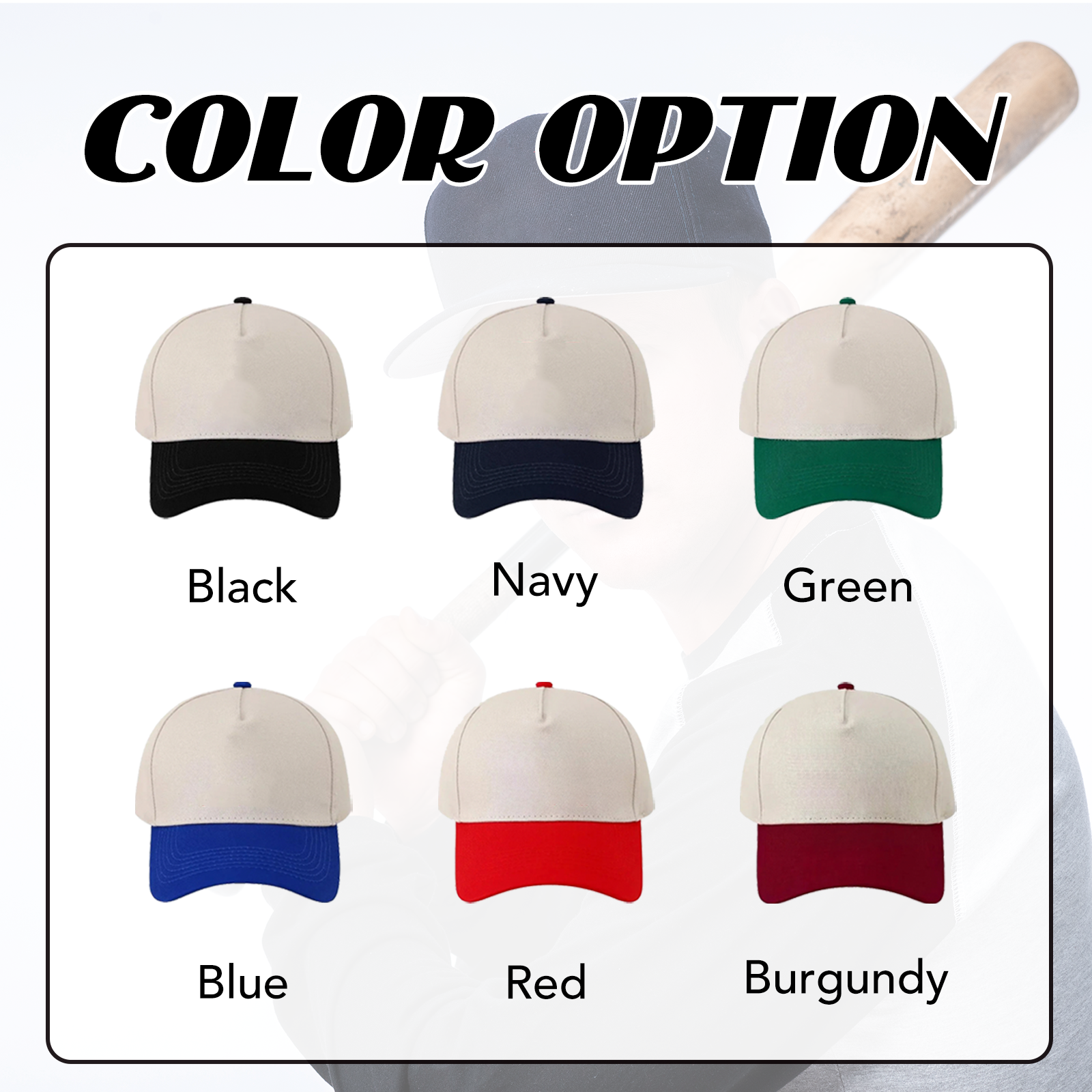 Custom Upside Down Hat 3D Puff Embroidered Two Tone Baseball Cap