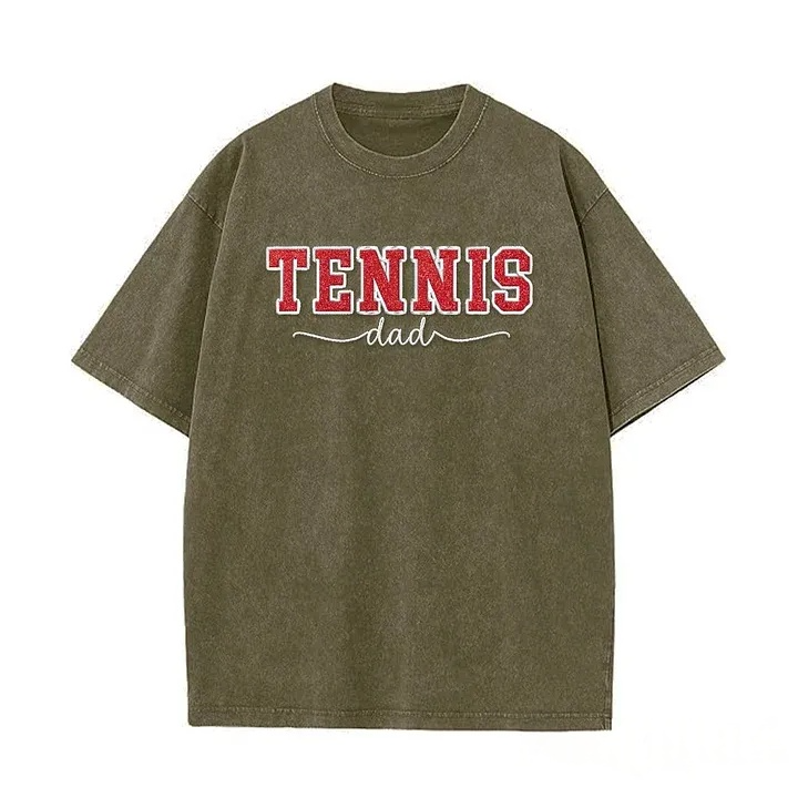 Embroidered Tennis Mom Dad Washed T-Shirt with Glitter Side Bow Vintage T-shirt