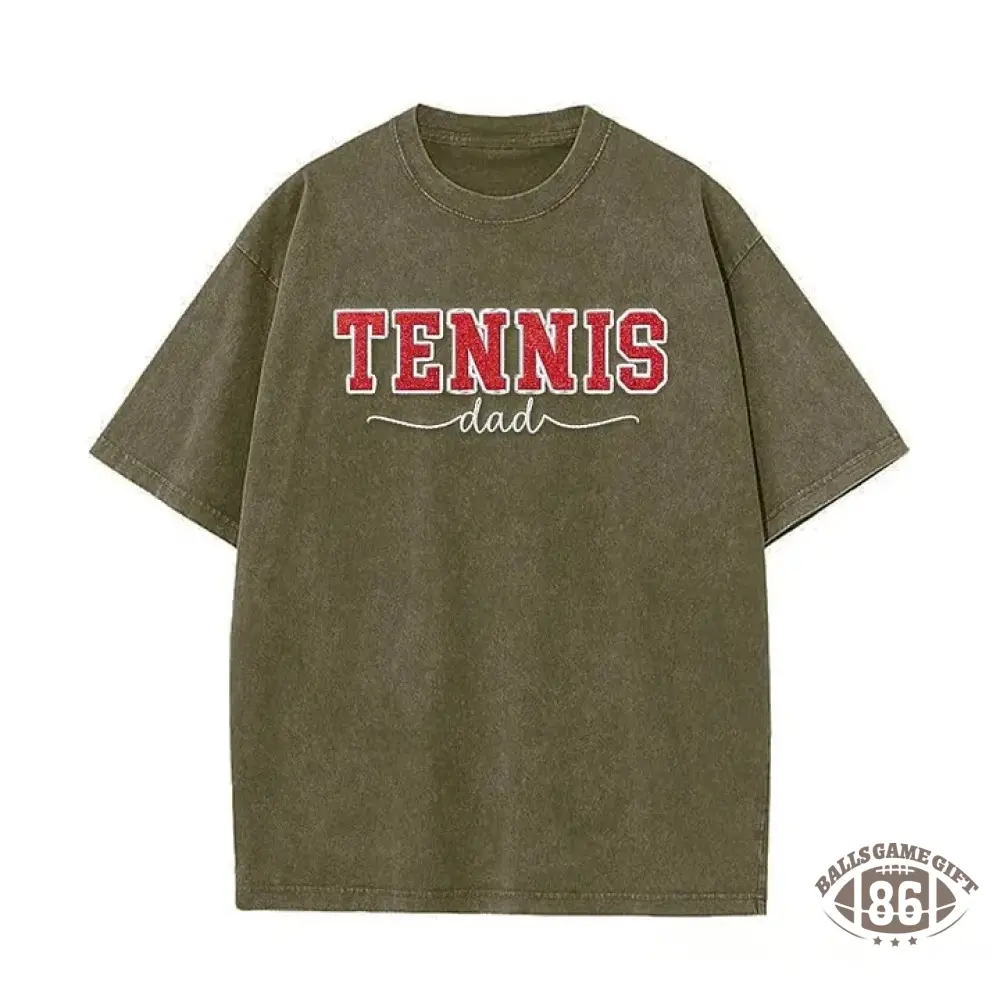 Embroidered Tennis Mom Dad Washed T-Shirt with Glitter Side Bow Vintage T-shirt