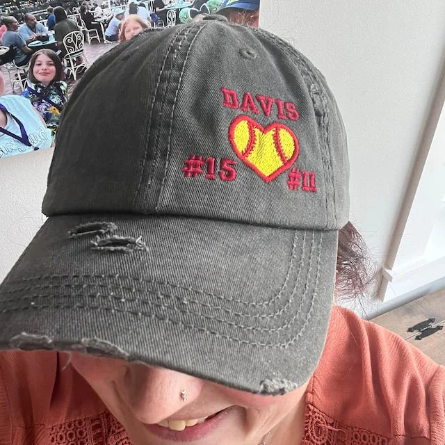 Custom Embroidered Baseball Cap with Baseball Heart