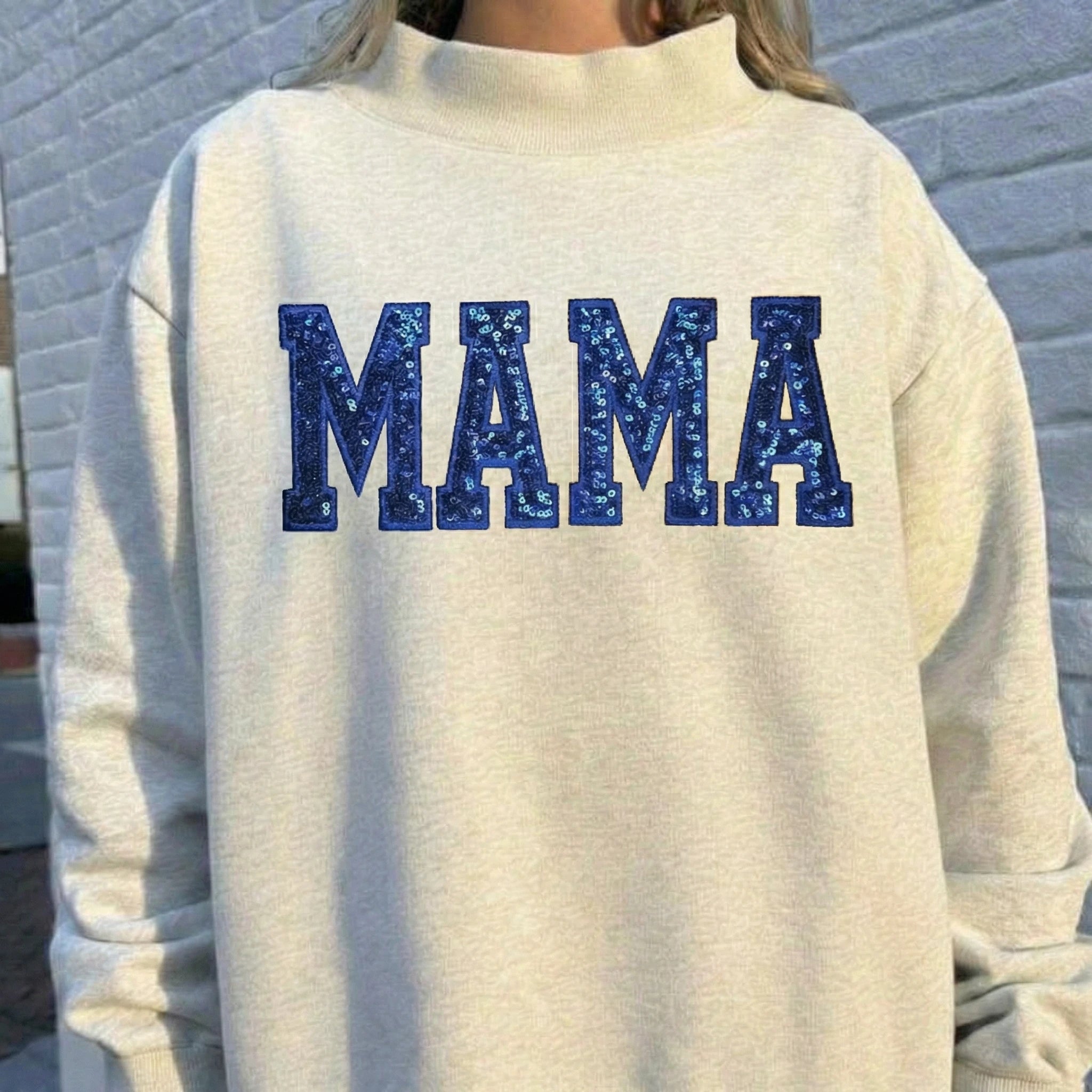  Personalized Glitter Letters Mother's Day Gifts Custom Sequin MAMA Mock Neck