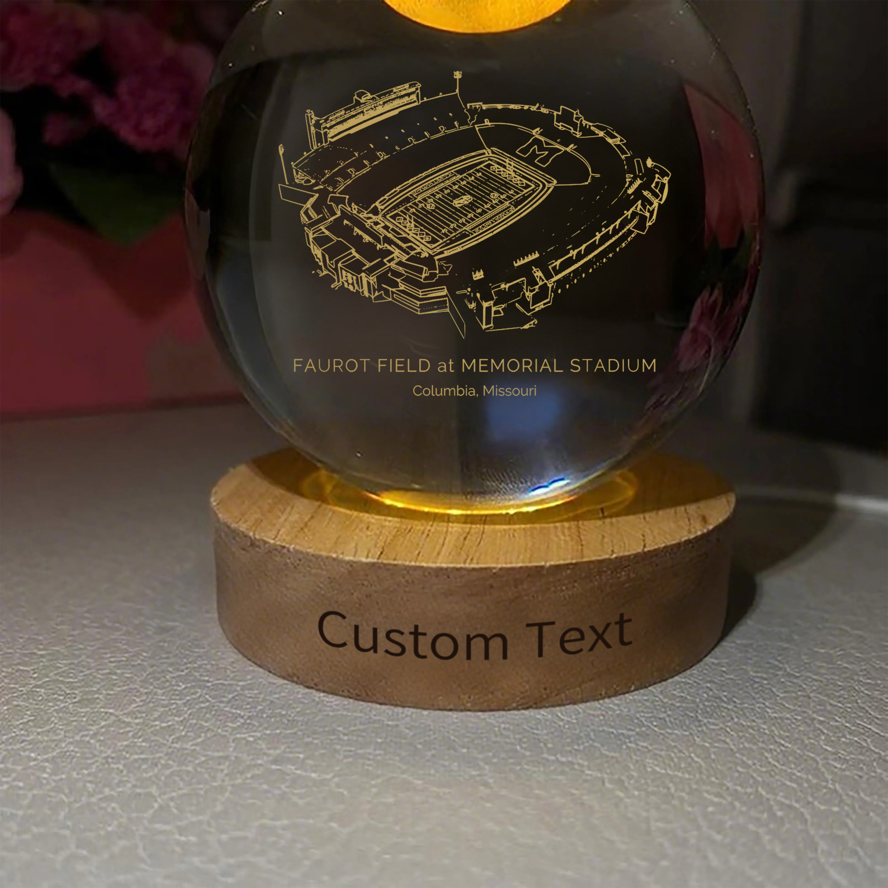 Faurot Field at Memorial Stadium 3D Spherical Crystal Ball Lamp