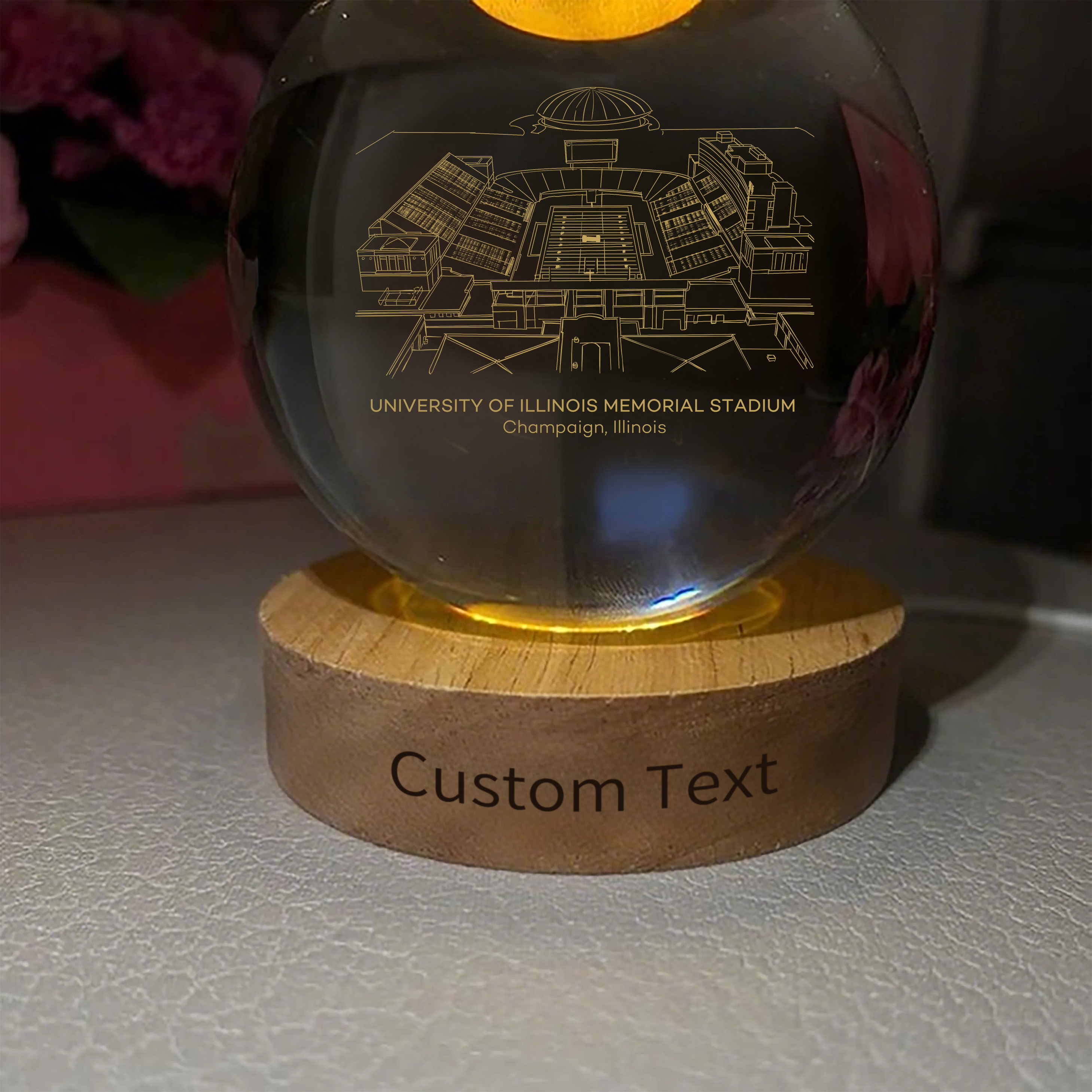 University of Illinois Memorial Stadium 3D Spherical Crystal Ball Lamp