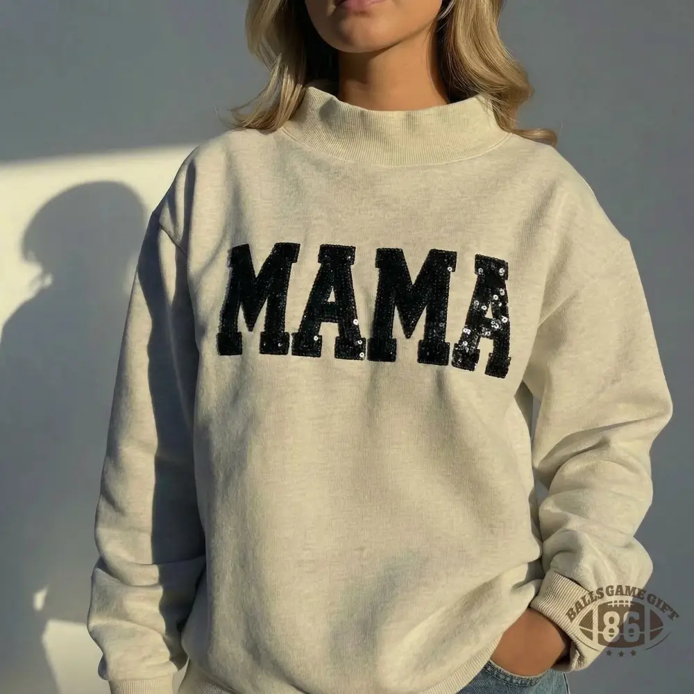  Personalized Glitter Letters Mother's Day Gifts Custom Sequin MAMA Mock Neck