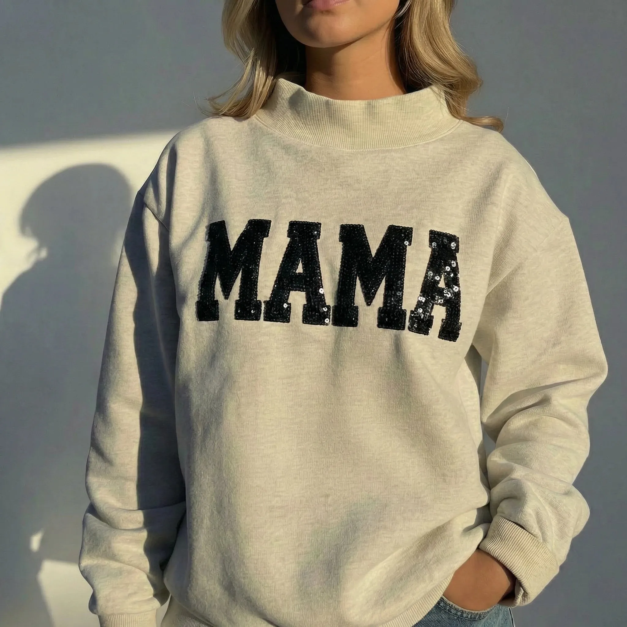  Personalized Glitter Letters Mother's Day Gifts Custom Sequin MAMA Mock Neck