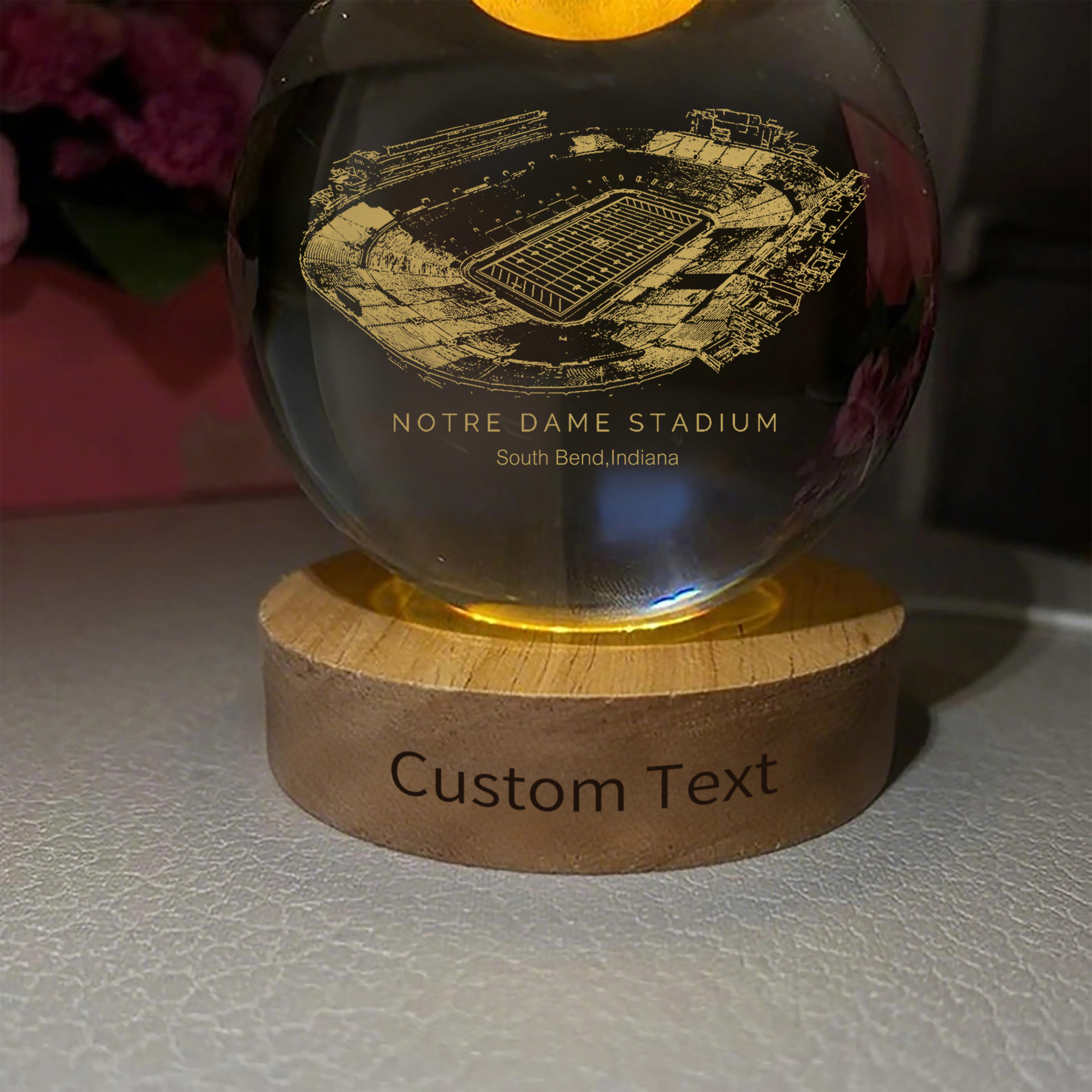 Notre Dame Stadium 3D Spherical Crystal Ball Lamp