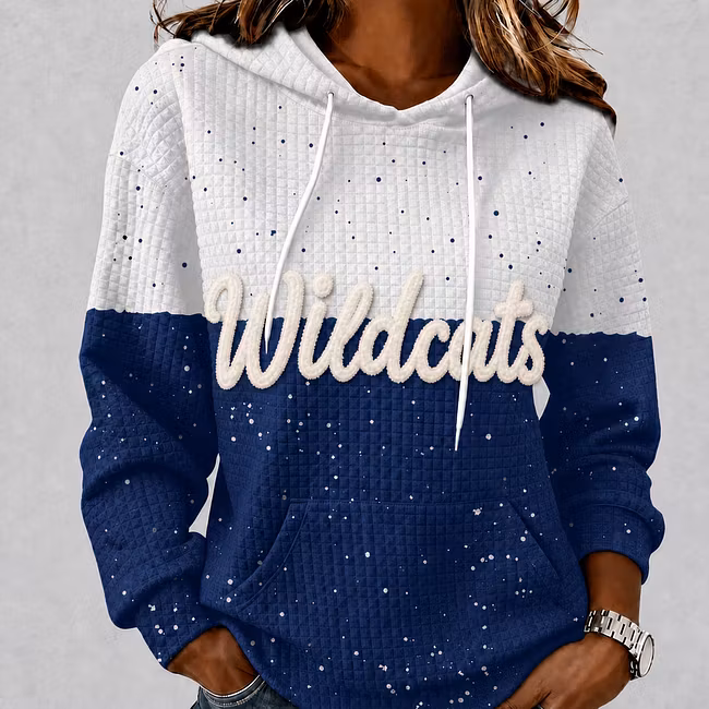 Custom College Spirit Waffle Hoodie, Personalized Chenille Team Name & Mascot Game Day Pullover