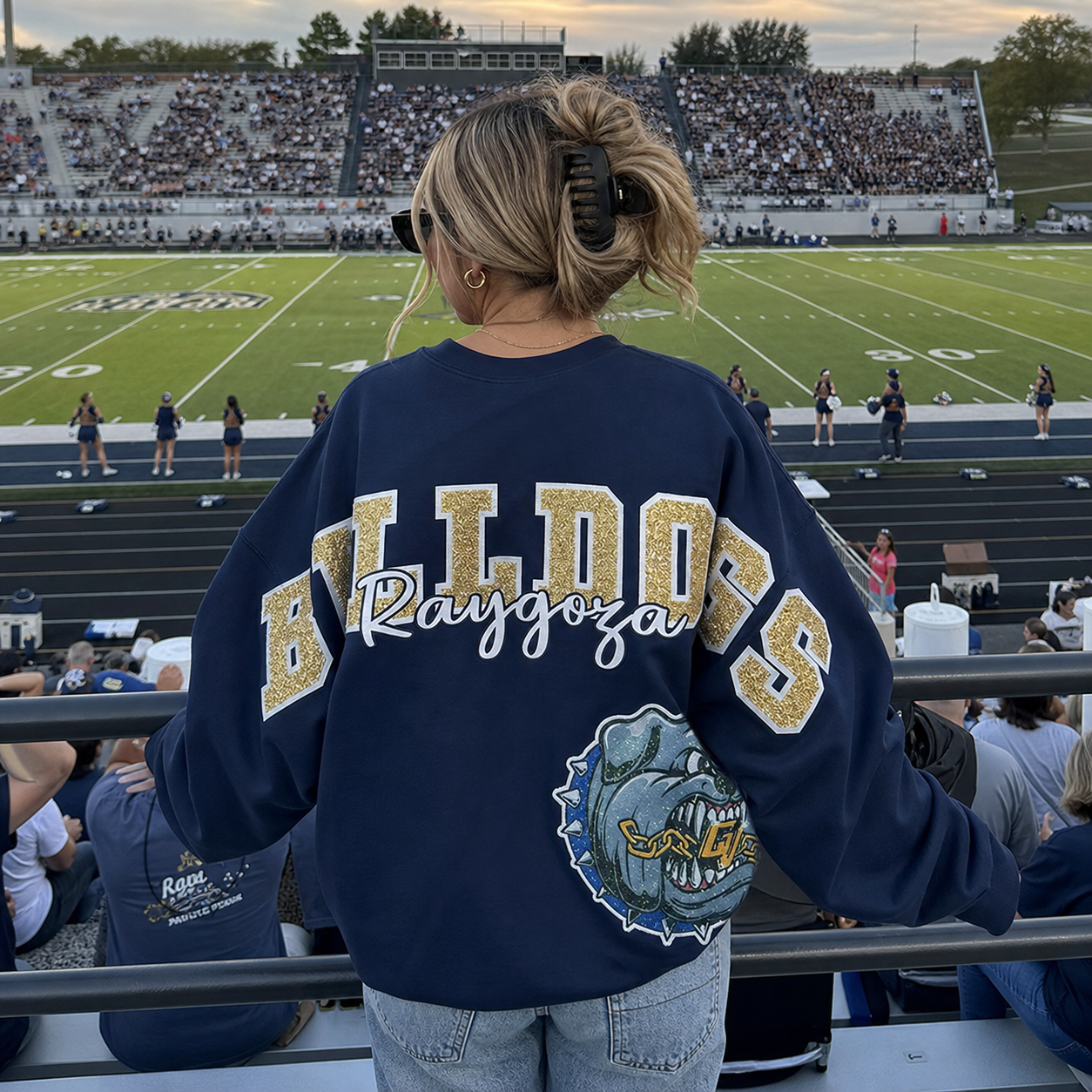 Custom Game Day Crewneck Sweatshirt, Vintage Back Print College Football Fan Pullover