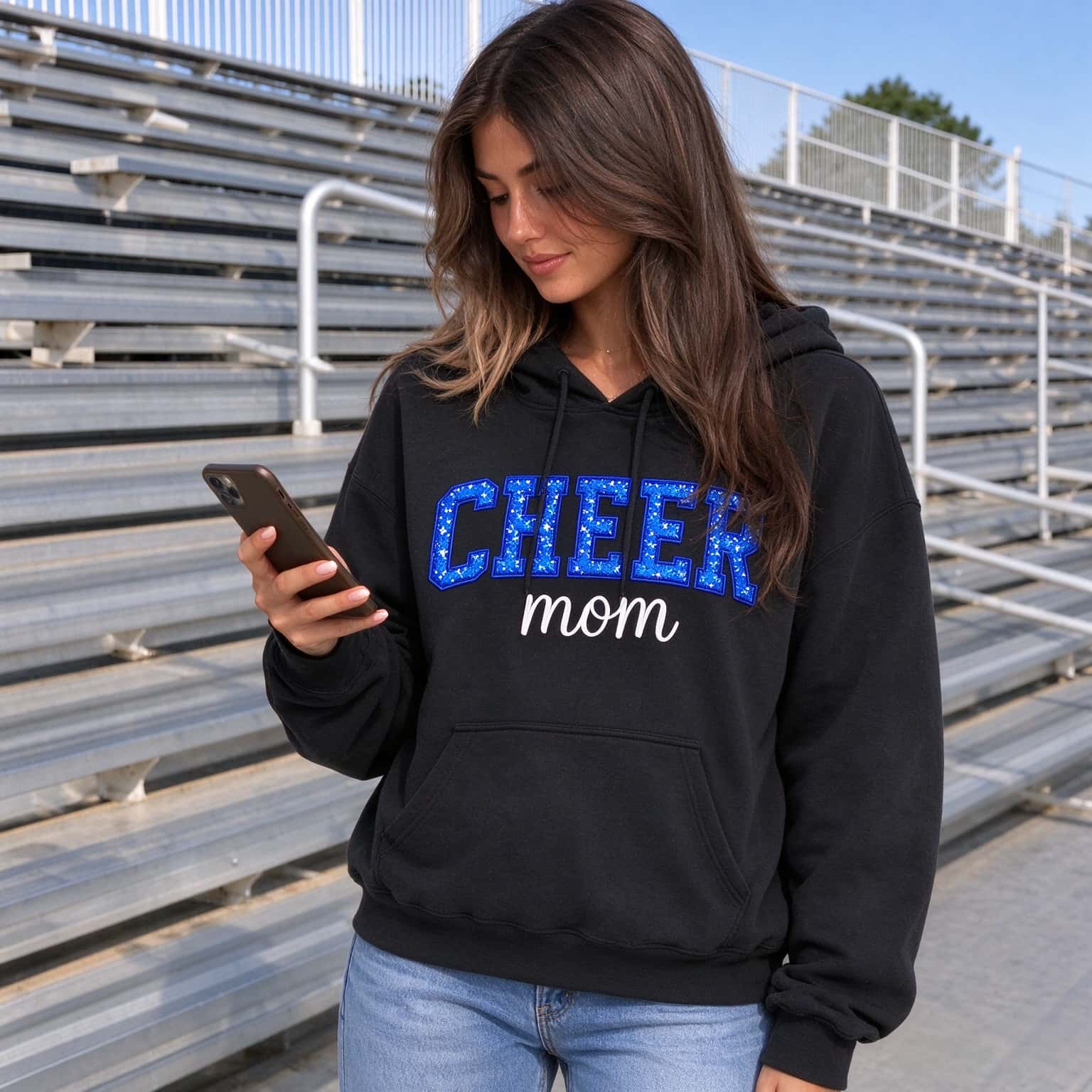 Personalized Cheer Mom Hoodie with Sequin Bow & Custom Name, Game Day Mom Gift