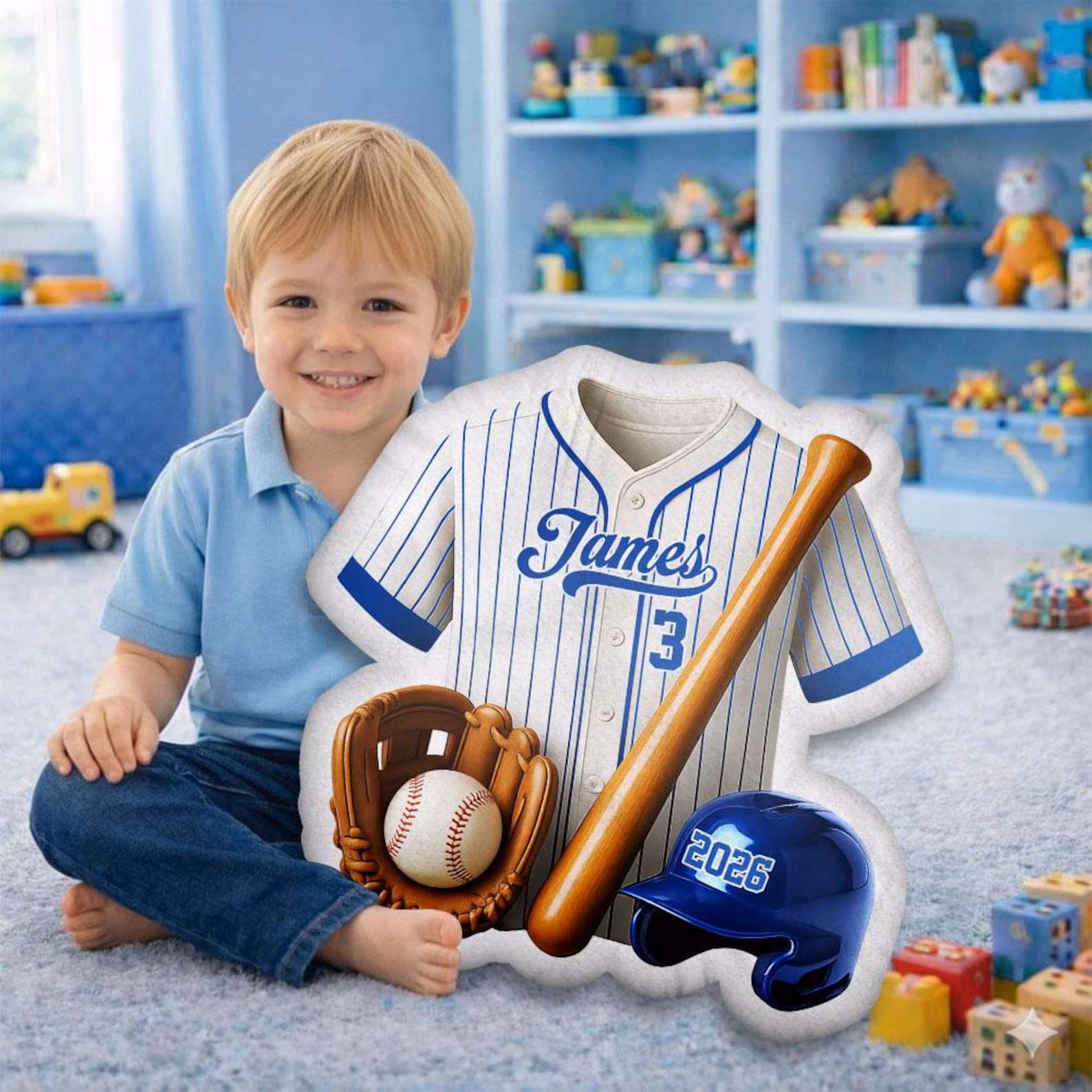 Custom Baseball Jersey Pillow – Personalized Name & Number Gift for Kids