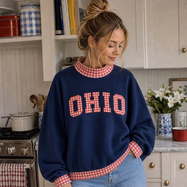 Custom Team Gingham Patchwork Mock Neck Sweatshirt