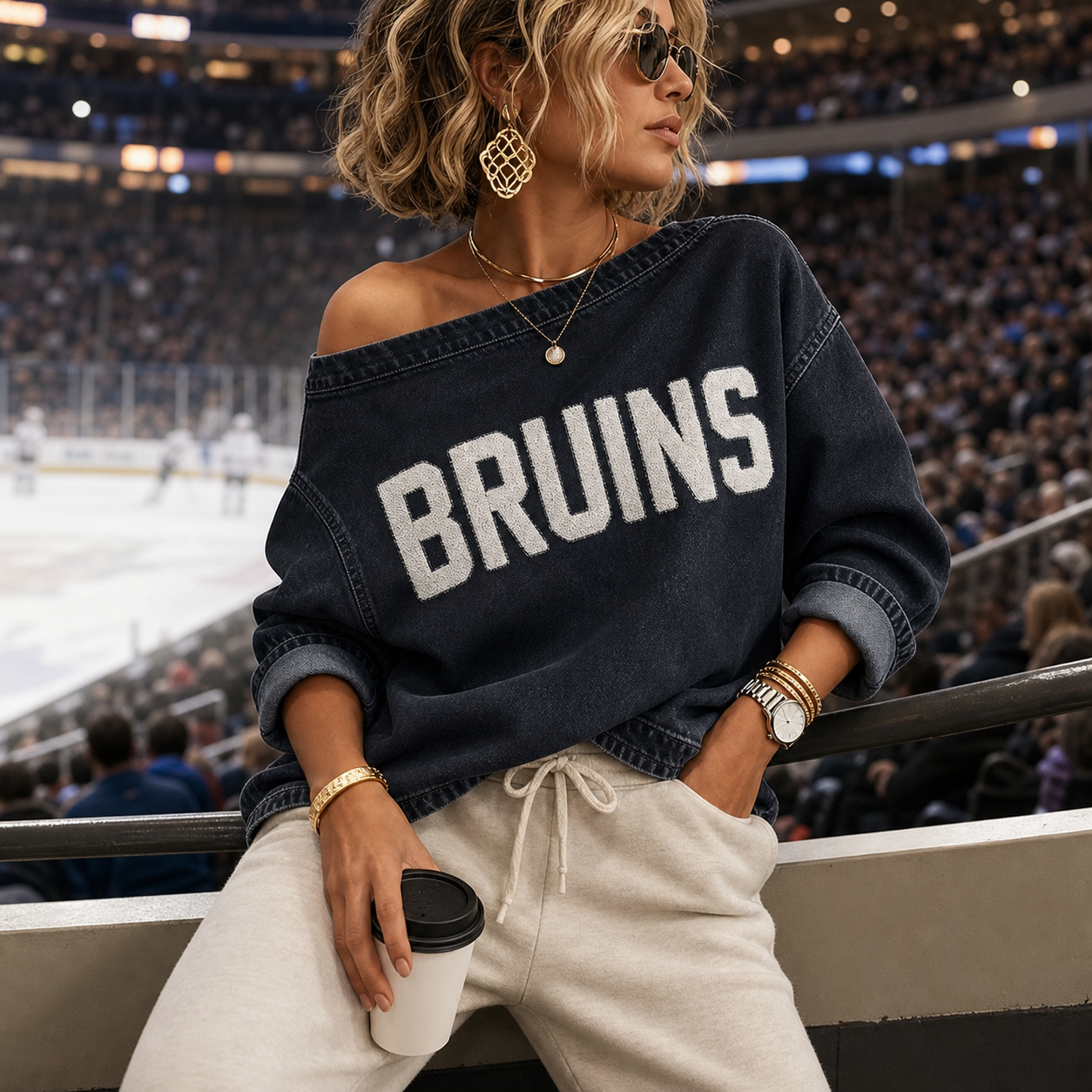 Custom NHL Off Shoulder Game Day Sweatshirt, Vintage Washed Slouchy Team Top, Women’s Hockey Fan Spirit Shirt