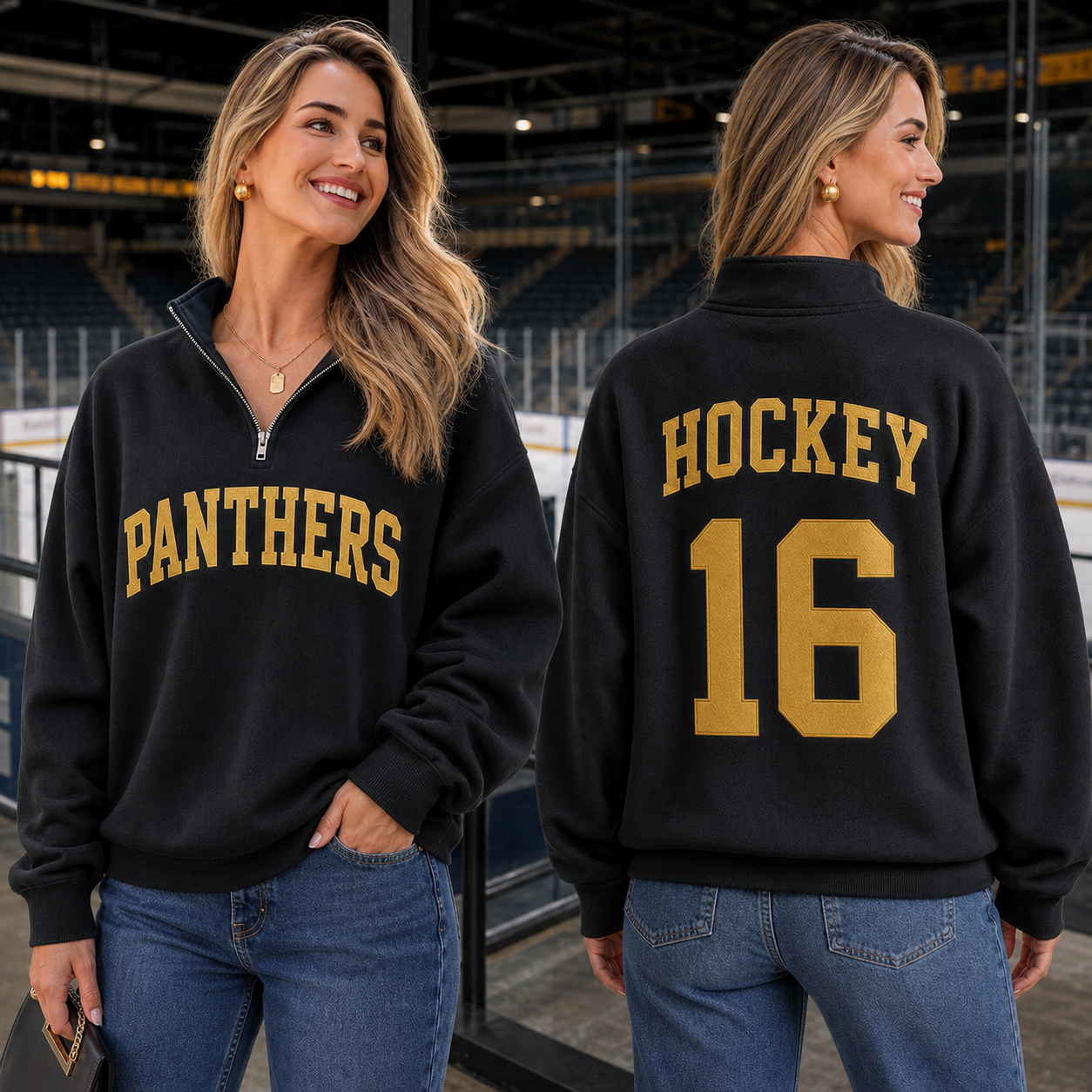 Vintage Hockey Team Quarter Zip Sweatshirt – Varsity Letter Game Day Pullover