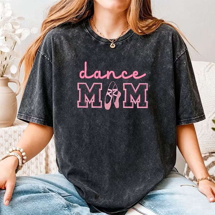 Dance Mom Embroidered Vintage Washed T-Shirt, Oversized Casual Dance Mom Tee