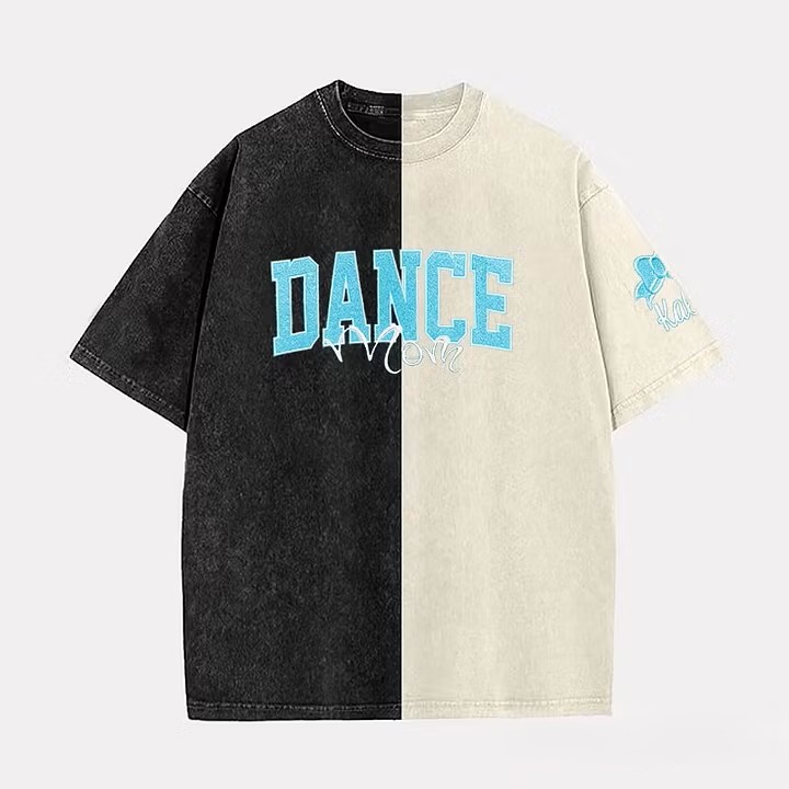  Custom Glitter Dance Embroidered Mom Two Tone Washed T-Shirt with Glitter Bow on Sleeve